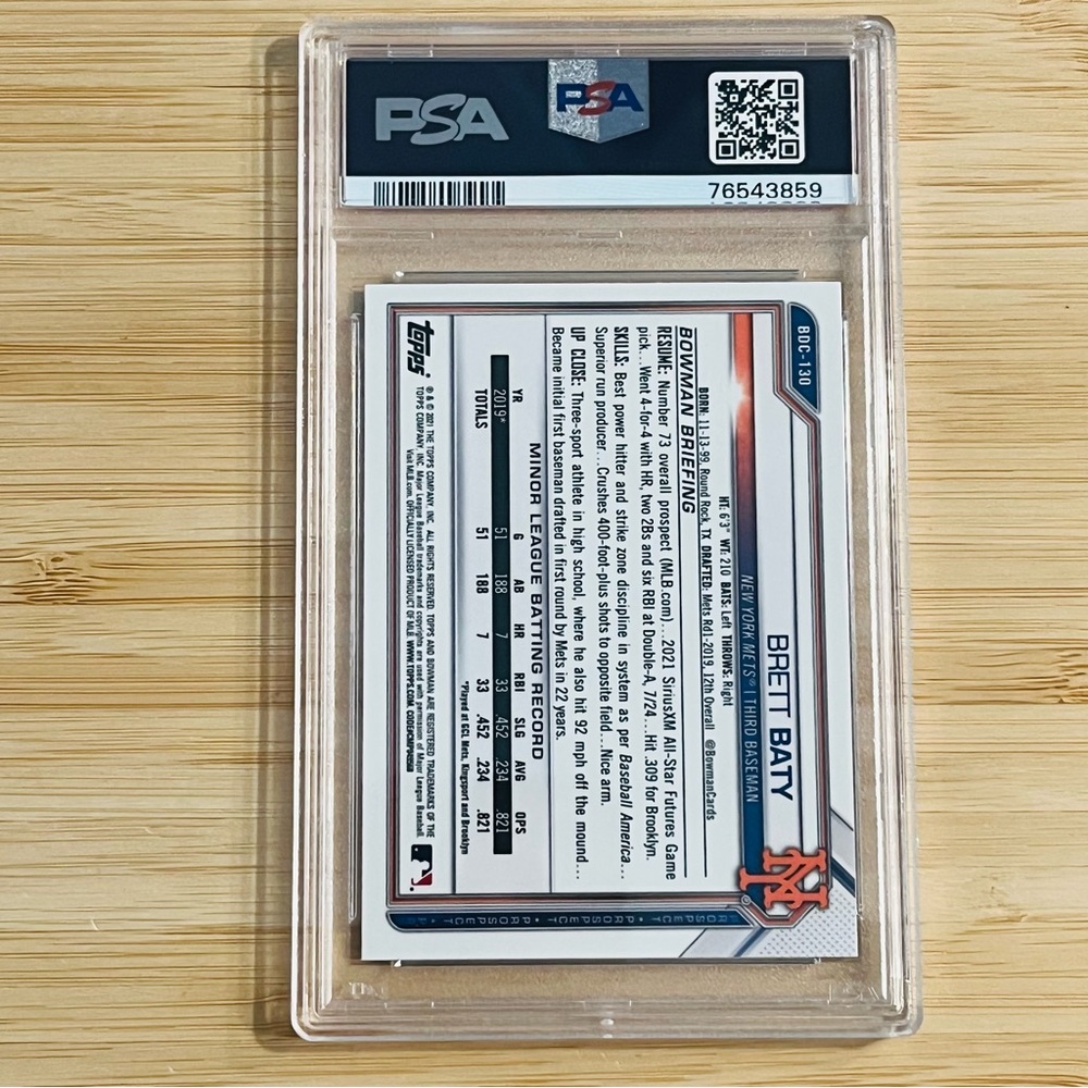 BRETT BATY 2021 Bowman Chrome Draft Sky Blue Refractor Rookie RC Graded PSA 10 - Picture 3 of 3